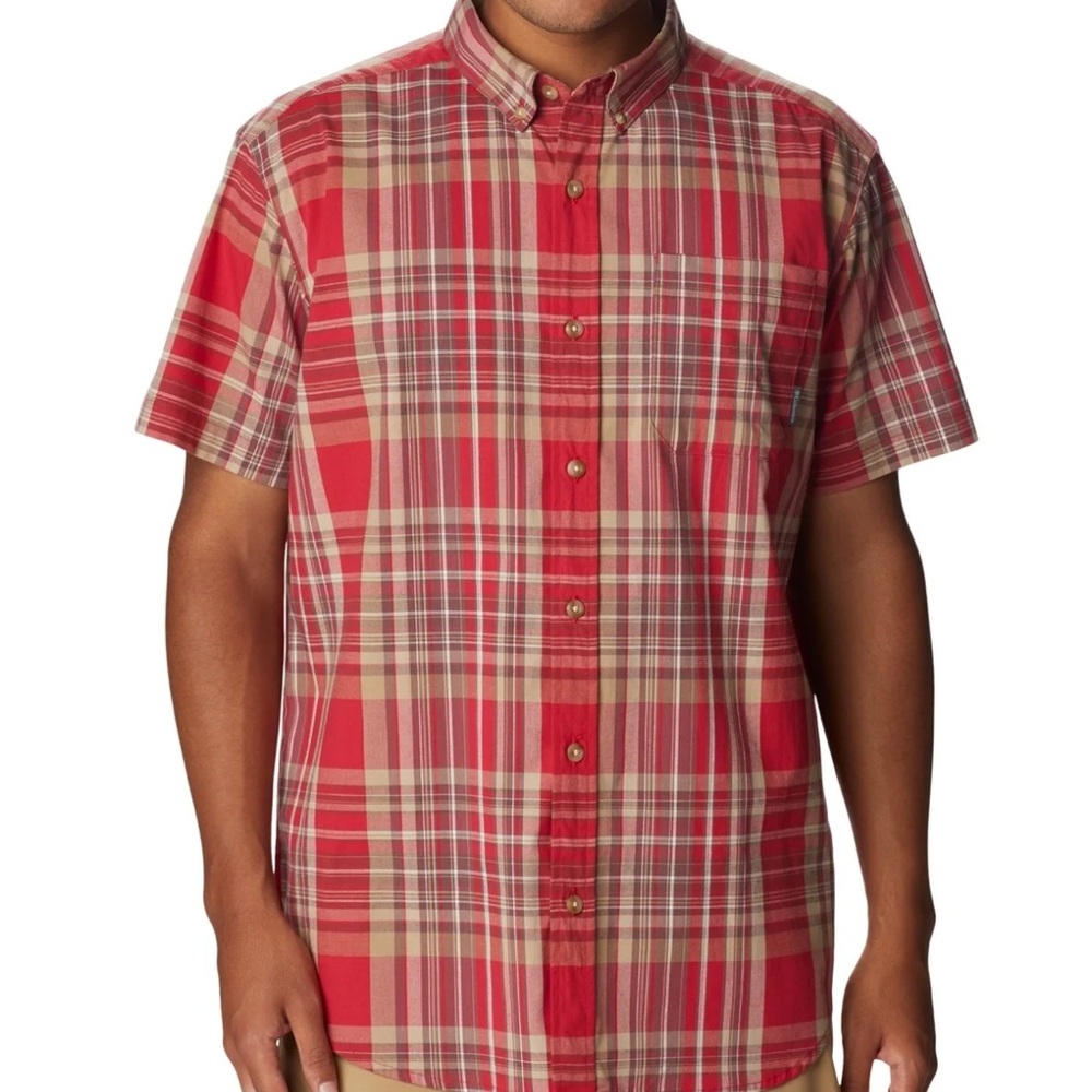 Columbia Men’s Rapid Rivers Red Plaid Shirt M Short Sleeve Outdoors Lightweight